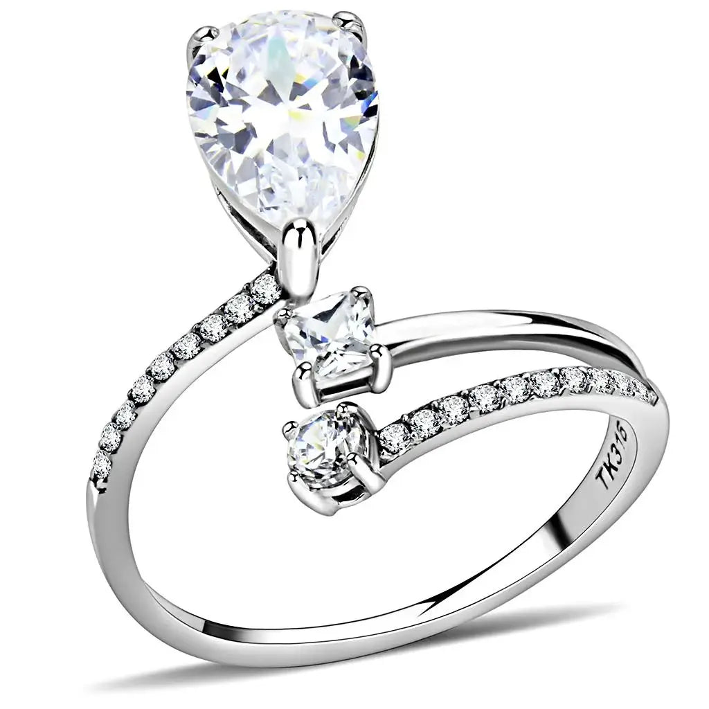 Alamode High polished (no plating) Stainless Steel Ring with AAA Grade CZ in Clear - Alamode - Flyclothing LLC