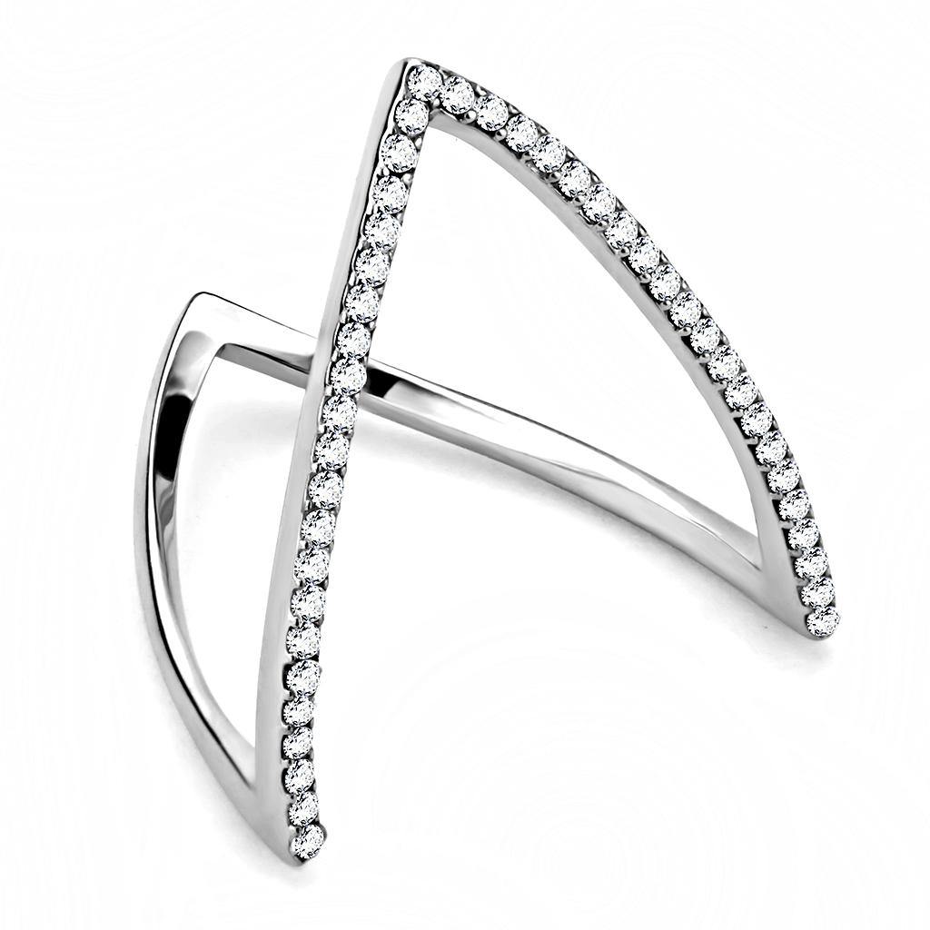 Alamode High polished (no plating) Stainless Steel Ring with AAA Grade CZ in Clear - Alamode