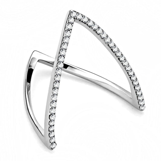 Alamode High polished (no plating) Stainless Steel Ring with AAA Grade CZ in Clear - Alamode