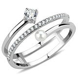 Alamode High polished (no plating) Stainless Steel Ring with AAA Grade CZ in Clear - Alamode - Flyclothing LLC