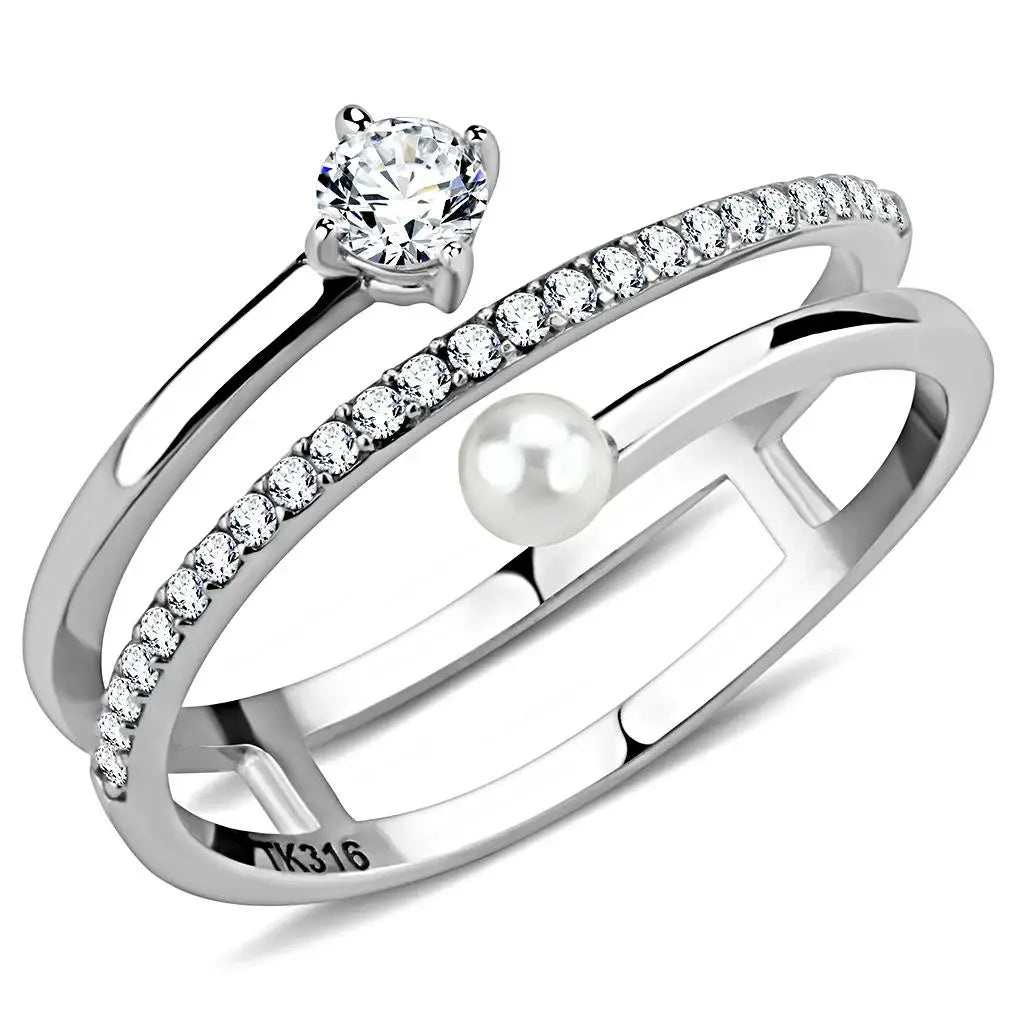 Alamode High polished (no plating) Stainless Steel Ring with AAA Grade CZ in Clear - Alamode - Flyclothing LLC
