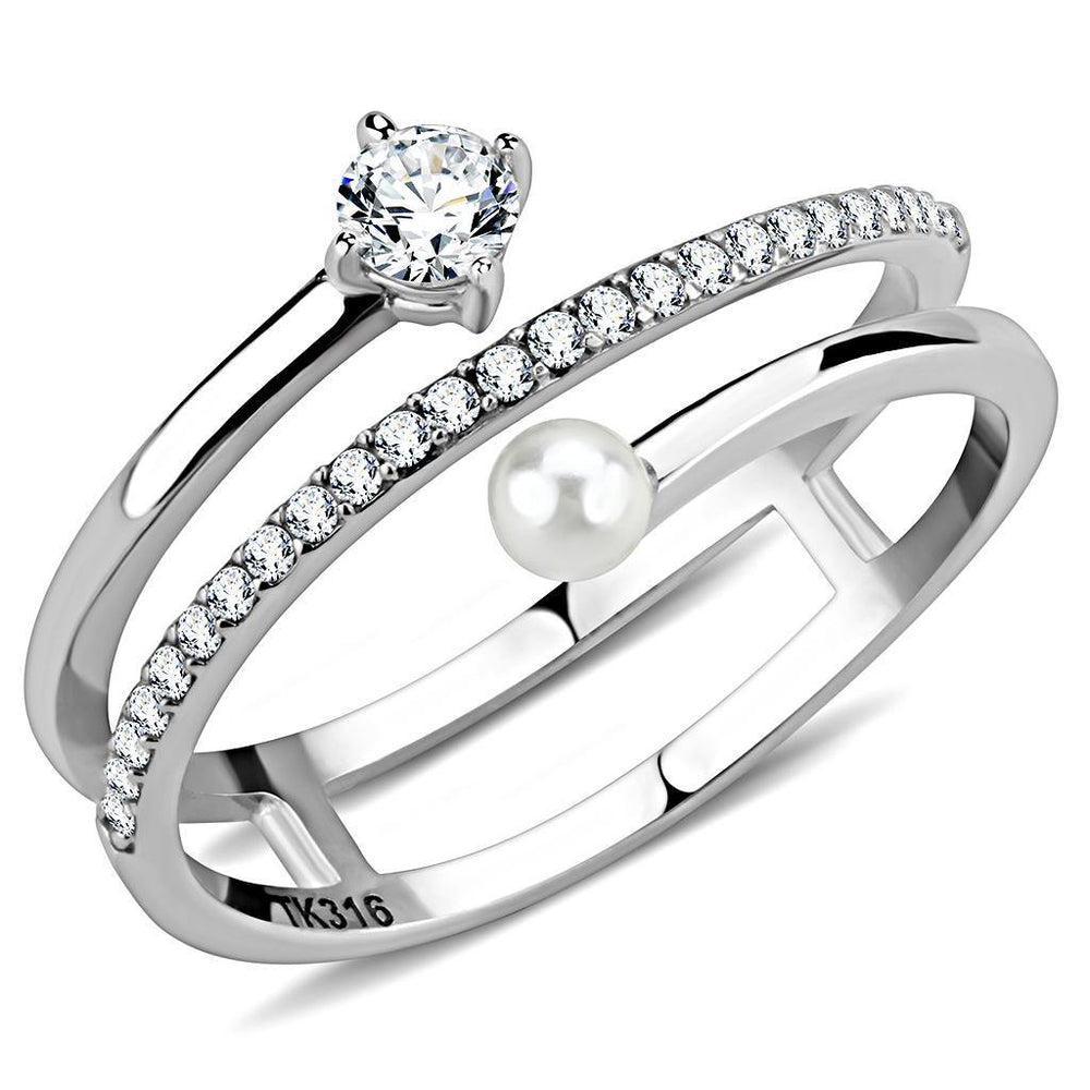 Alamode High polished (no plating) Stainless Steel Ring with AAA Grade CZ in Clear - Alamode