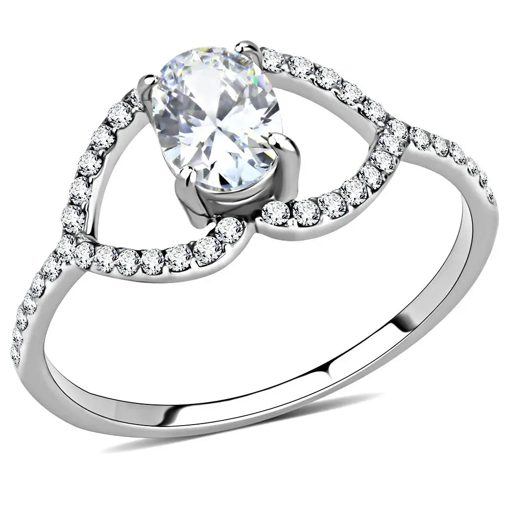 Alamode High polished (no plating) Stainless Steel Ring with AAA Grade CZ in Clear - Alamode - Flyclothing LLC