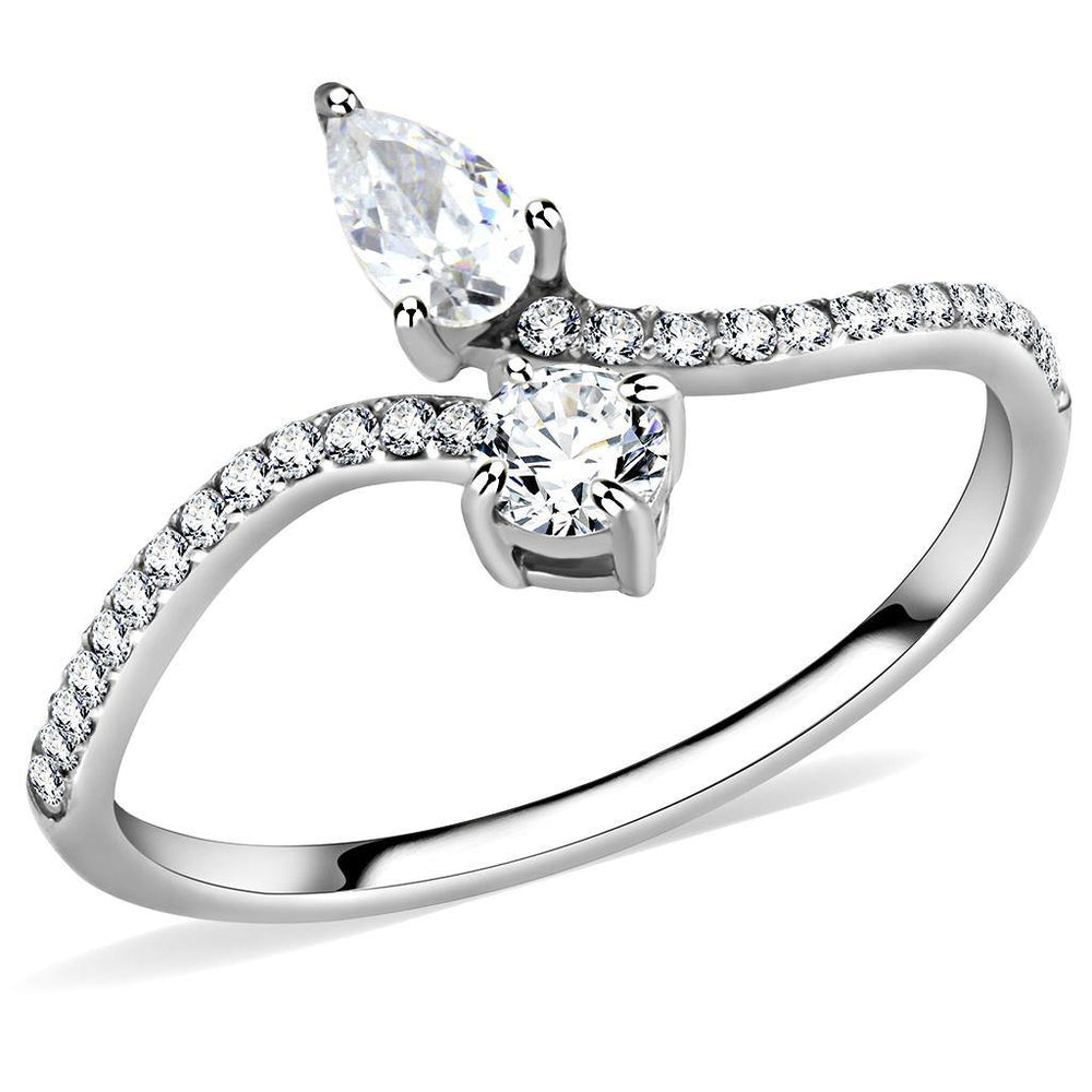 Alamode High polished (no plating) Stainless Steel Ring with AAA Grade CZ in Clear - Alamode