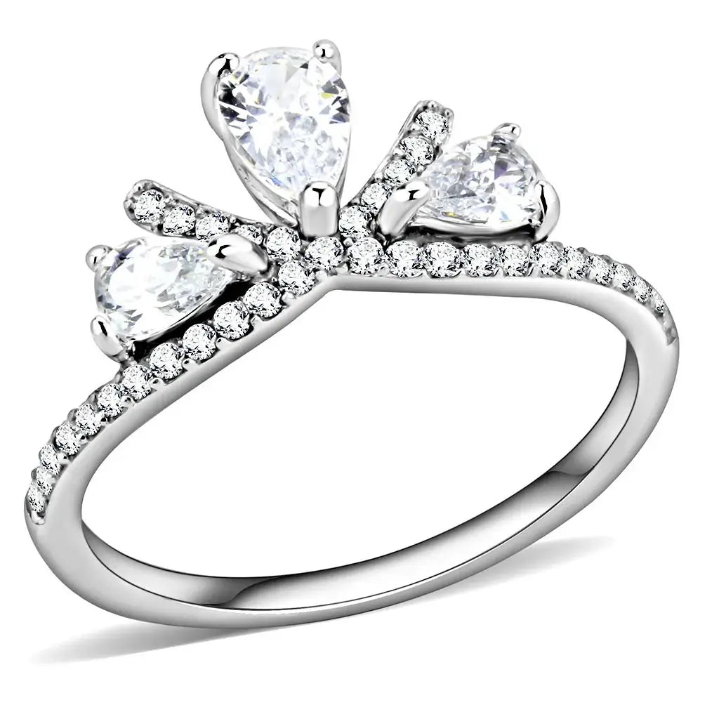 Alamode High polished (no plating) Stainless Steel Ring with AAA Grade CZ in Clear - Alamode - Flyclothing LLC