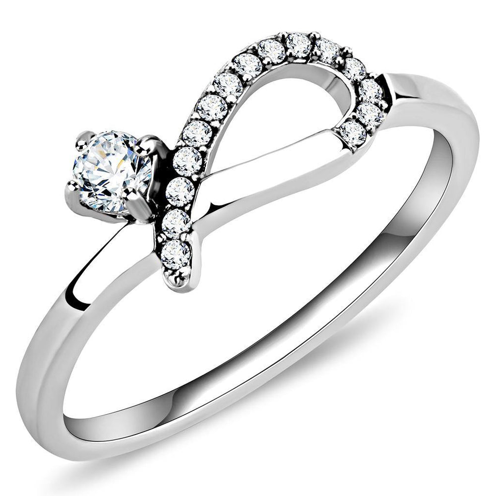 Alamode High polished (no plating) Stainless Steel Ring with AAA Grade CZ in Clear - Alamode