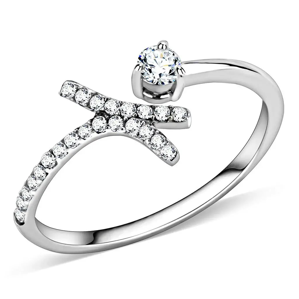 Alamode High polished (no plating) Stainless Steel Ring with AAA Grade CZ in Clear - Alamode - Flyclothing LLC