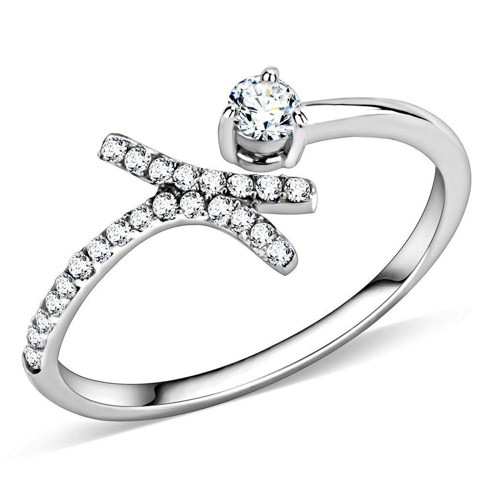Alamode High polished (no plating) Stainless Steel Ring with AAA Grade CZ in Clear - Alamode