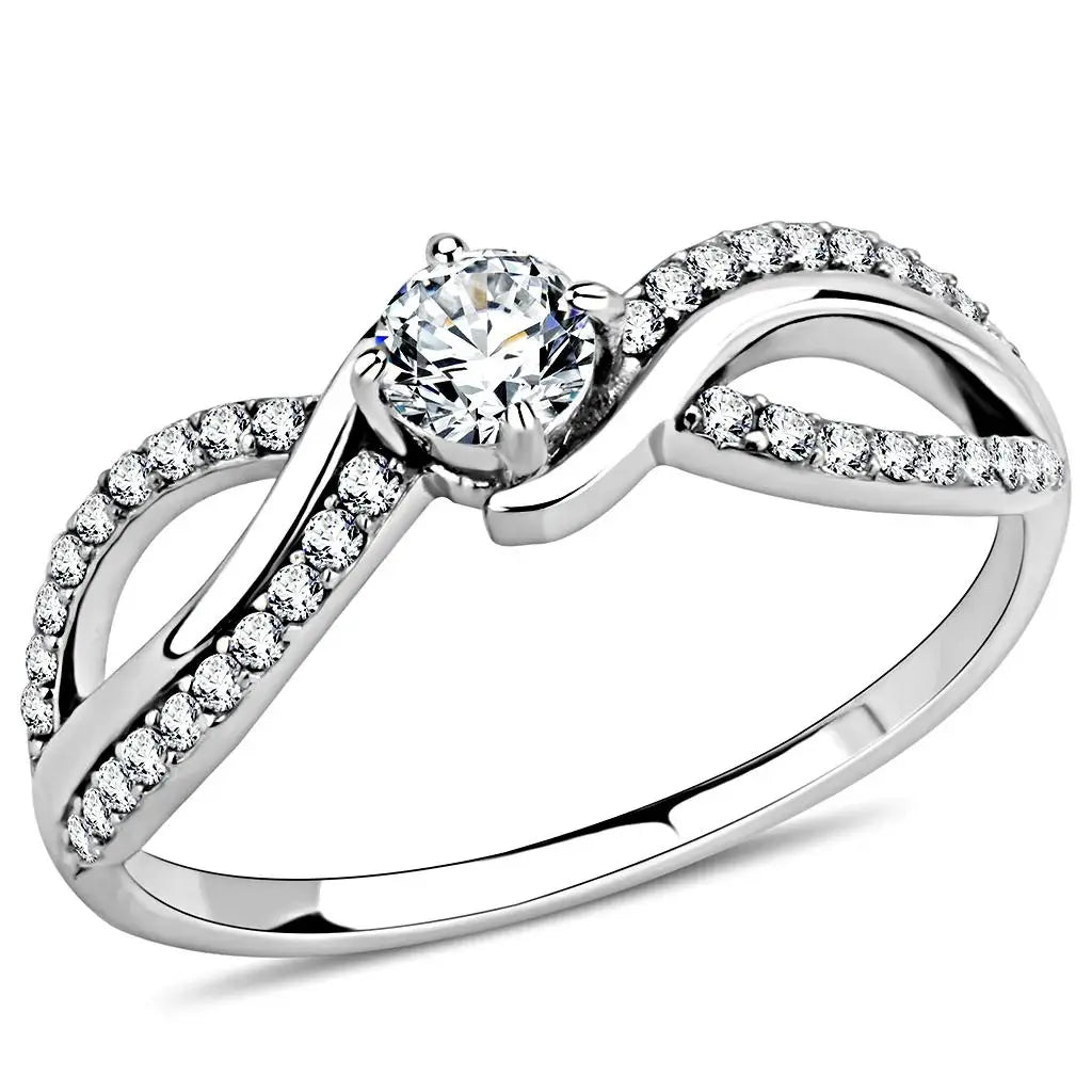 Alamode High polished (no plating) Stainless Steel Ring with AAA Grade CZ in Clear - Alamode - Flyclothing LLC