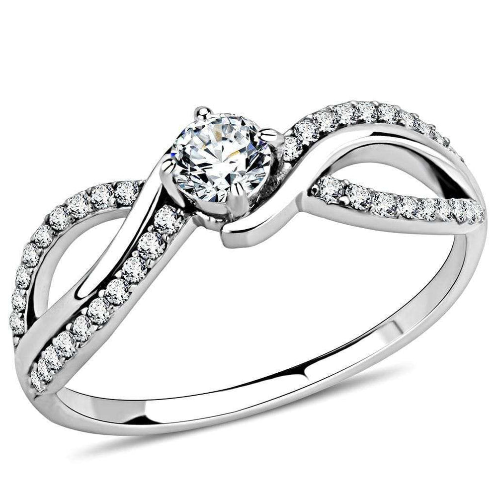 Alamode High polished (no plating) Stainless Steel Ring with AAA Grade CZ in Clear - Alamode - Flyclothing LLC