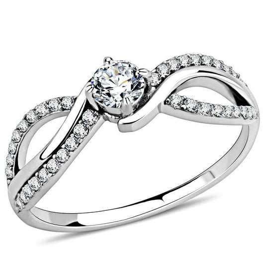 Alamode High polished (no plating) Stainless Steel Ring with AAA Grade CZ in Clear - Alamode - Flyclothing LLC