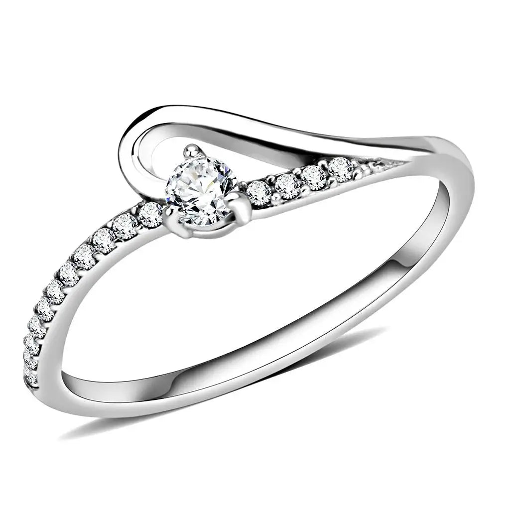 Alamode High polished (no plating) Stainless Steel Ring with AAA Grade CZ in Clear - Alamode - Flyclothing LLC