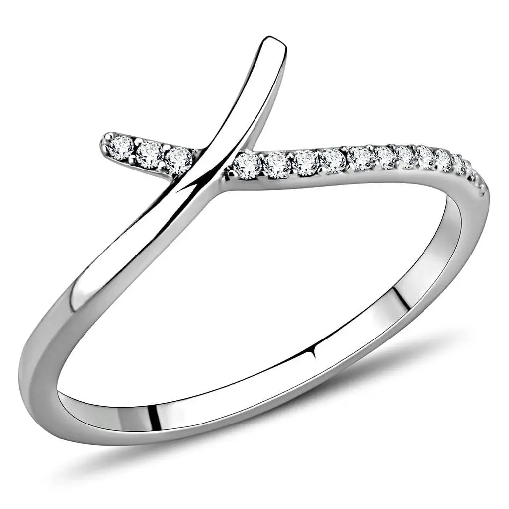 Alamode High polished (no plating) Stainless Steel Ring with AAA Grade CZ in Clear - Alamode - Flyclothing LLC