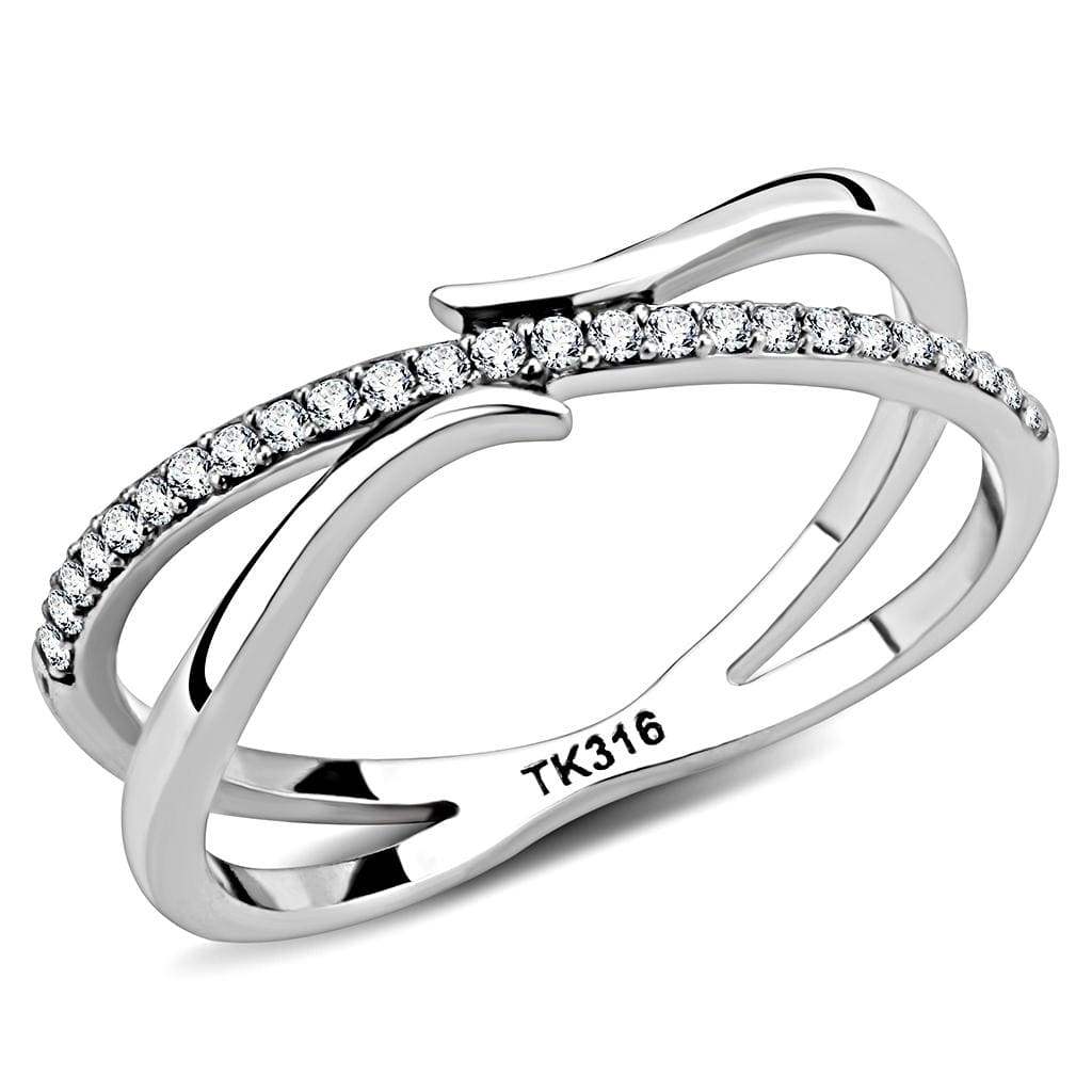 Alamode High polished (no plating) Stainless Steel Ring with AAA Grade CZ in Clear - Alamode - Flyclothing LLC