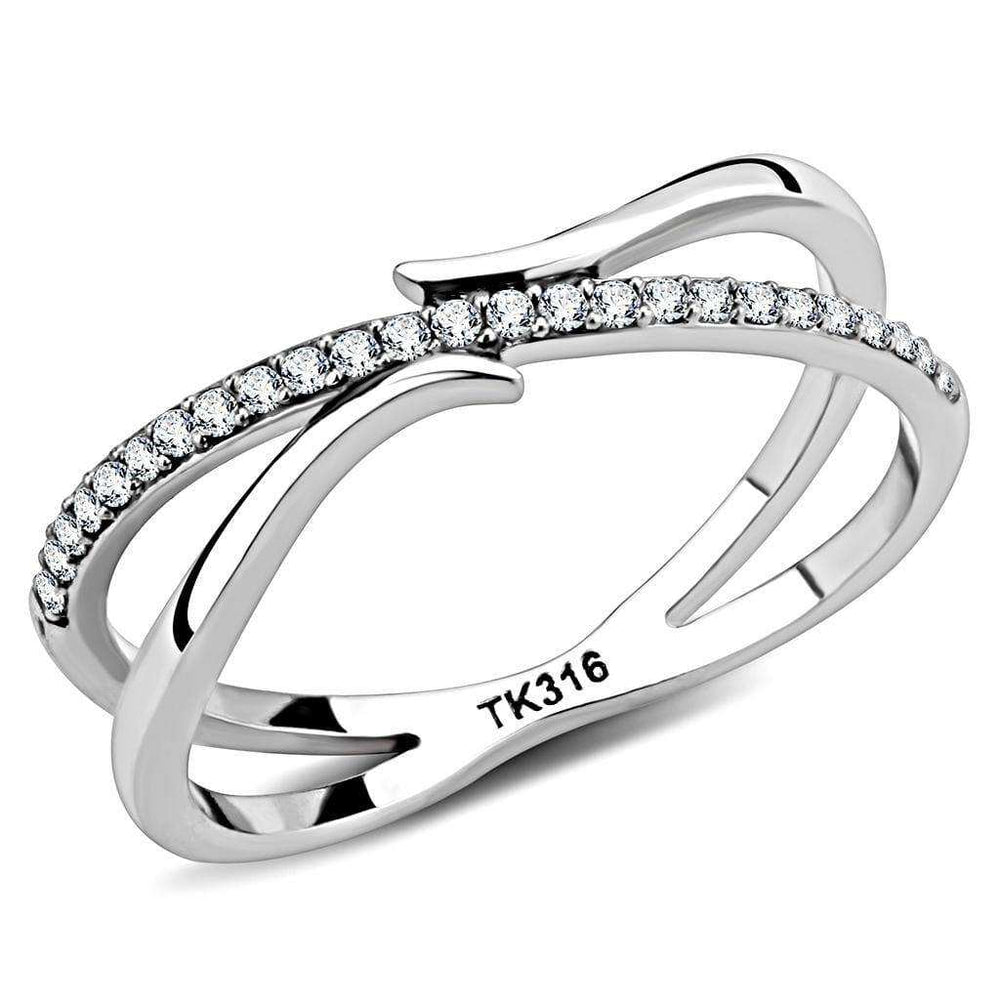 Alamode High polished (no plating) Stainless Steel Ring with AAA Grade CZ in Clear - Alamode - Flyclothing LLC