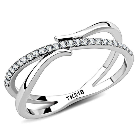 Alamode High polished (no plating) Stainless Steel Ring with AAA Grade CZ in Clear - Alamode - Flyclothing LLC