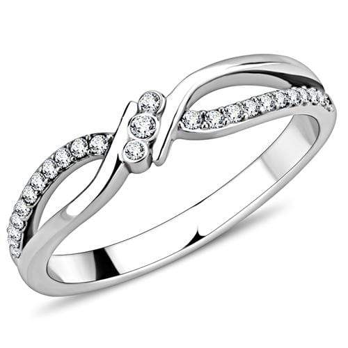 Alamode High polished (no plating) Stainless Steel Ring with AAA Grade CZ in Clear - Alamode - Flyclothing LLC