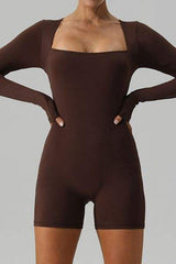 Square Neck Long Sleeve Active Romper - Trendsi - Flyclothing LLC