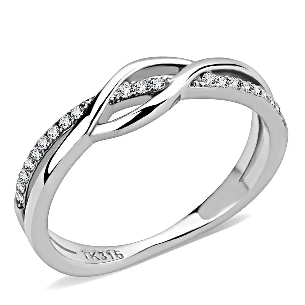 Alamode High polished (no plating) Stainless Steel Ring with AAA Grade CZ in Clear - Alamode - Flyclothing LLC