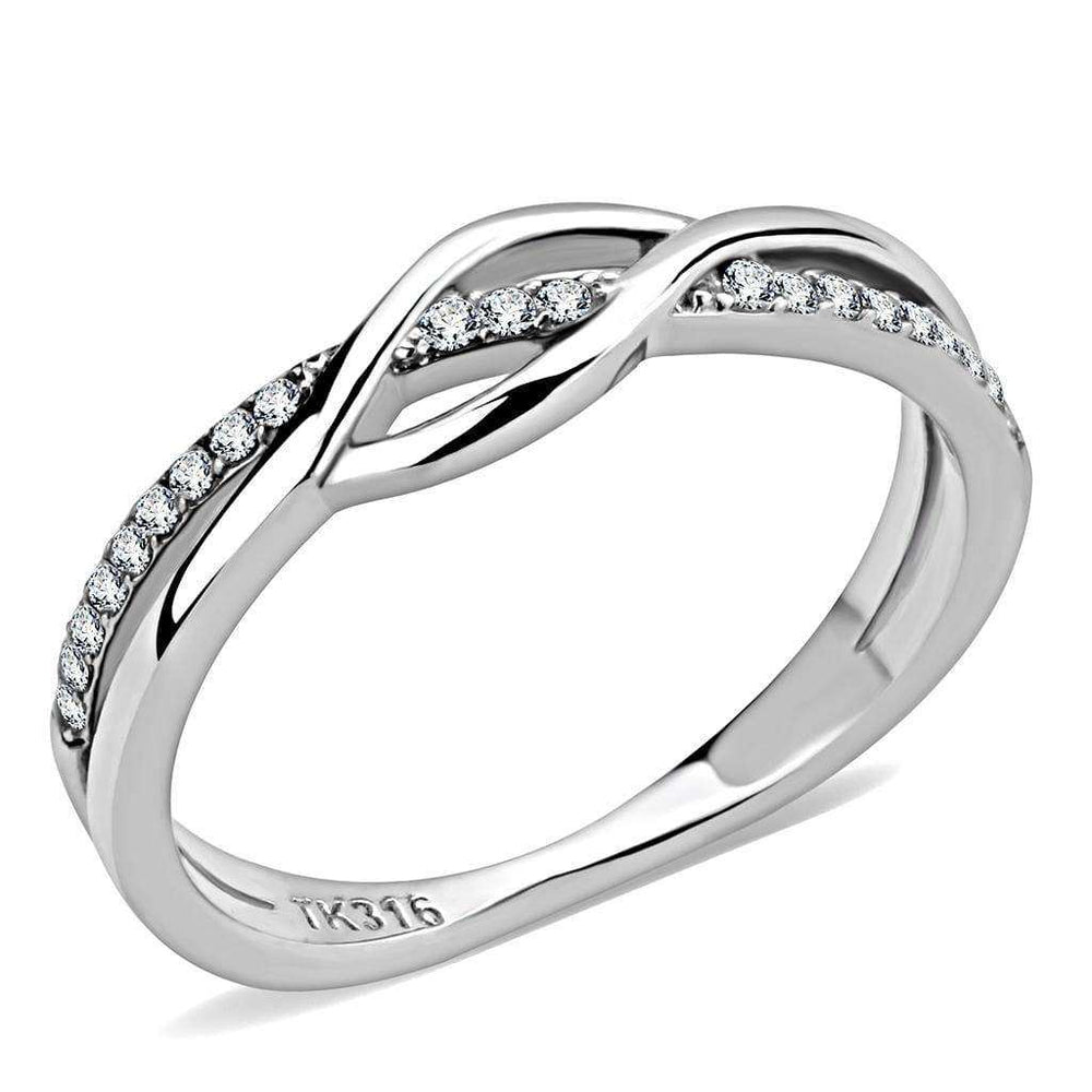 Alamode High polished (no plating) Stainless Steel Ring with AAA Grade CZ in Clear - Alamode - Flyclothing LLC