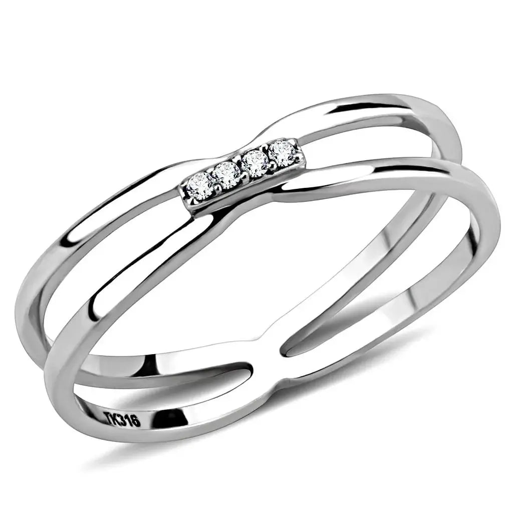 Alamode High polished (no plating) Stainless Steel Ring with AAA Grade CZ in Clear - Alamode - Flyclothing LLC