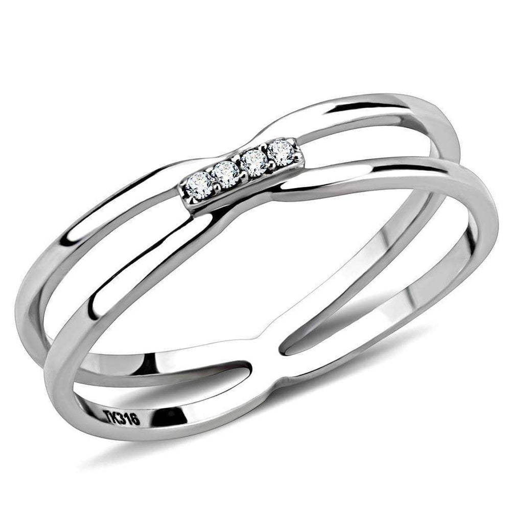 Alamode High polished (no plating) Stainless Steel Ring with AAA Grade CZ in Clear - Alamode - Flyclothing LLC