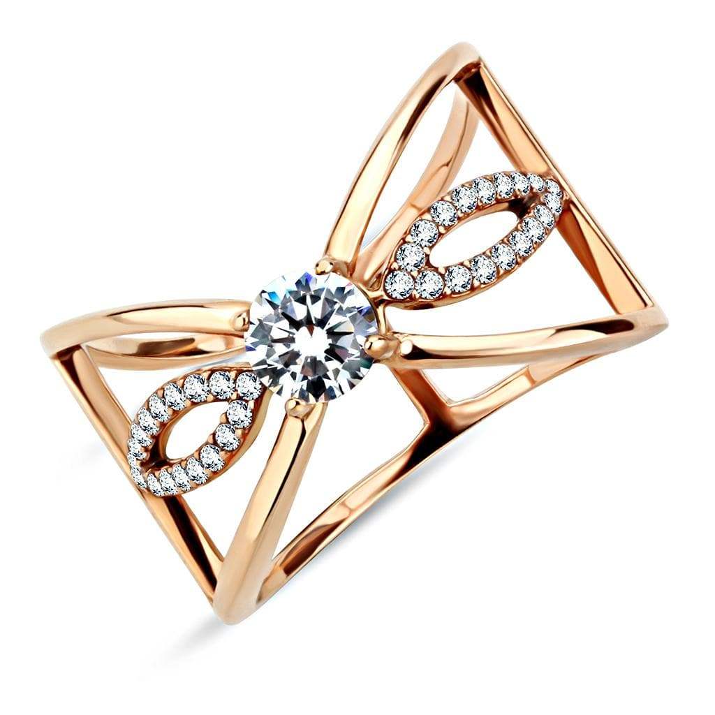 Alamode IP Rose Gold(Ion Plating) Stainless Steel Ring with AAA Grade CZ in Clear - Alamode - Flyclothing LLC