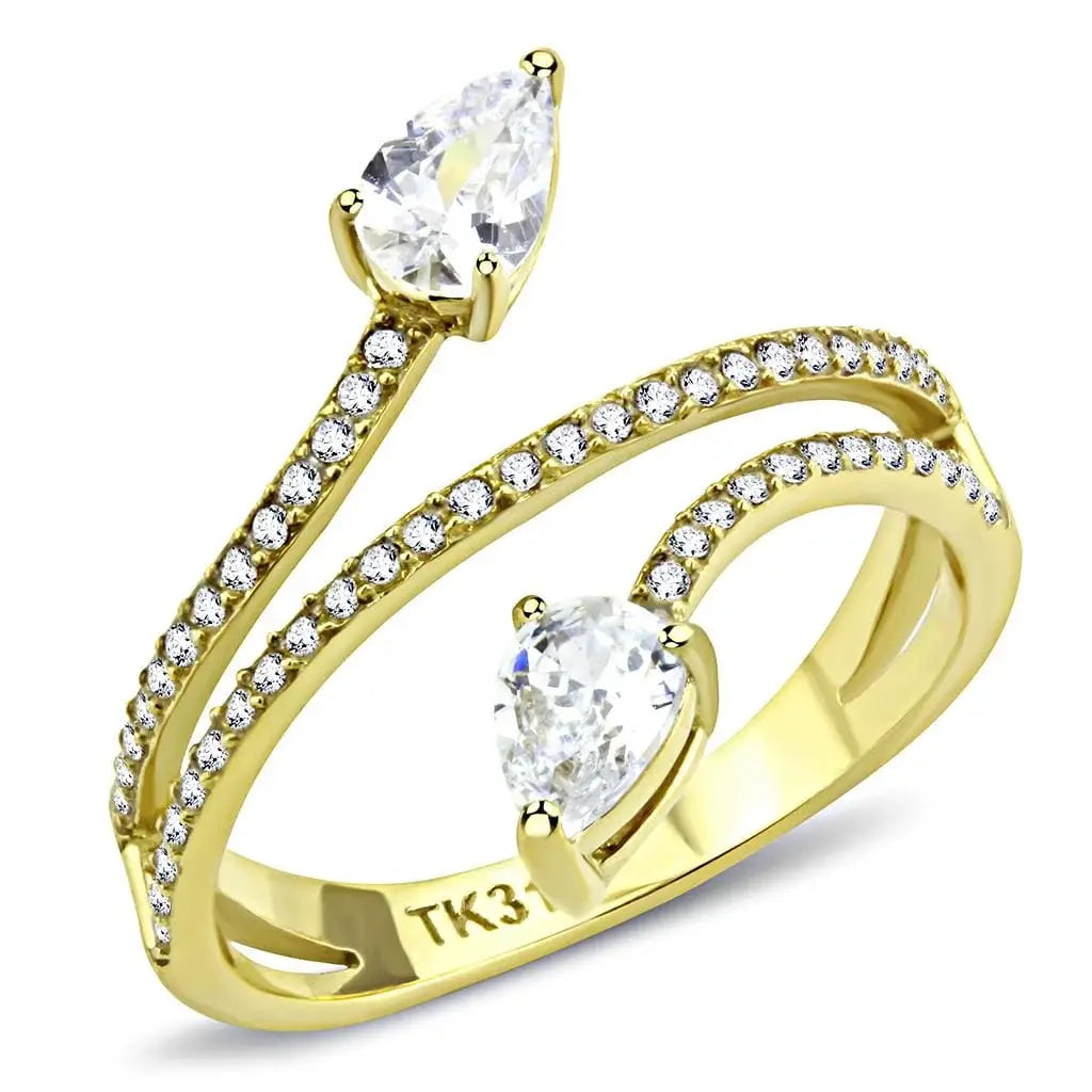 Alamode IP Gold(Ion Plating) Stainless Steel Ring with AAA Grade CZ in Clear - Alamode - Flyclothing LLC