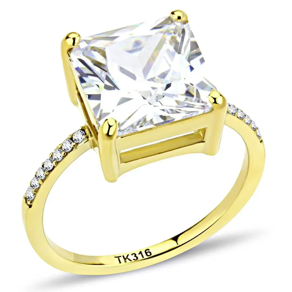 Alamode IP Gold(Ion Plating) Stainless Steel Ring with AAA Grade CZ in Clear - Alamode - Flyclothing LLC
