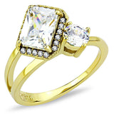 Alamode IP Gold(Ion Plating) Stainless Steel Ring with AAA Grade CZ in Clear - Alamode - Flyclothing LLC