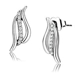 Alamode High polished (no plating) Stainless Steel Earrings with AAA Grade CZ in Clear - Alamode - Flyclothing LLC