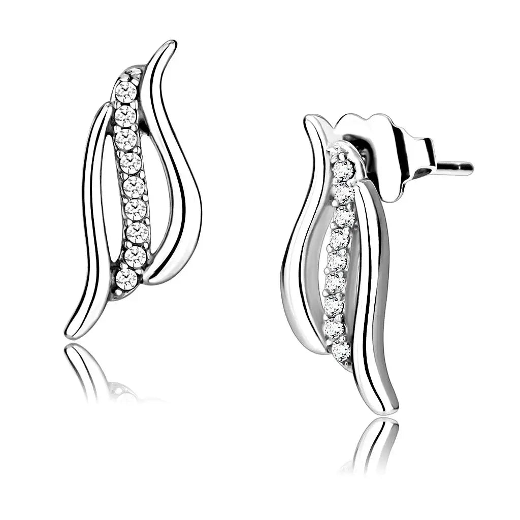 Alamode High polished (no plating) Stainless Steel Earrings with AAA Grade CZ in Clear - Alamode - Flyclothing LLC