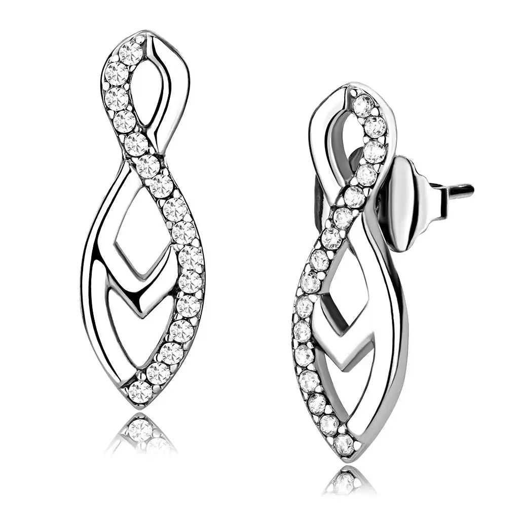Alamode High polished (no plating) Stainless Steel Earrings with AAA Grade CZ in Clear - Alamode - Flyclothing LLC