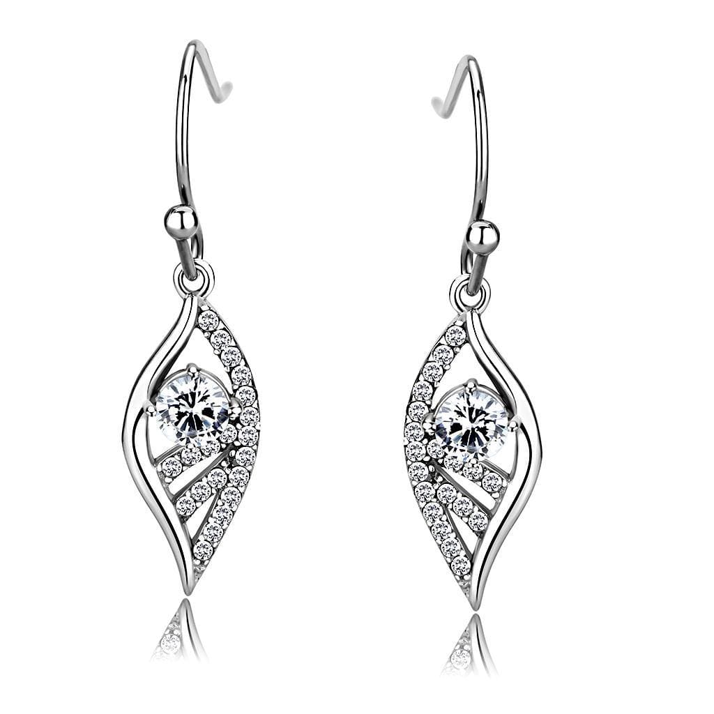 Alamode High polished (no plating) Stainless Steel Earrings with AAA Grade CZ in Clear - Alamode