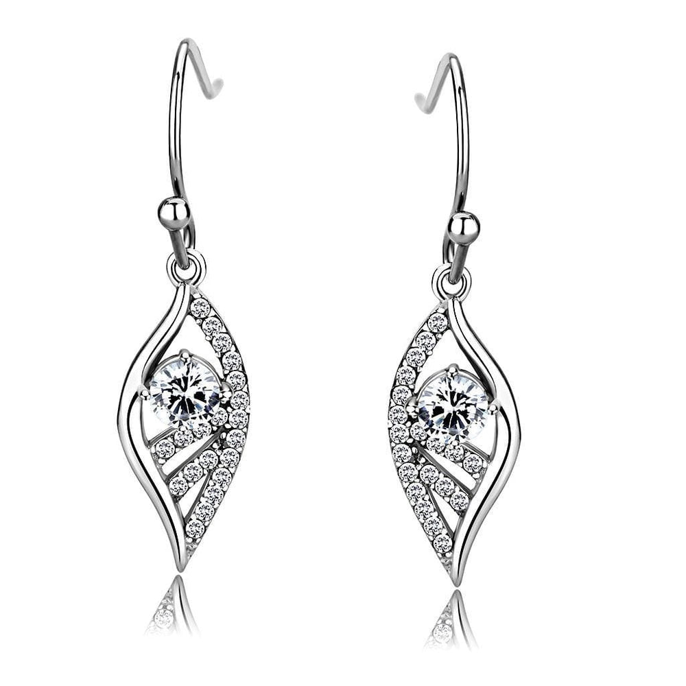 Alamode High polished (no plating) Stainless Steel Earrings with AAA Grade CZ in Clear - Alamode
