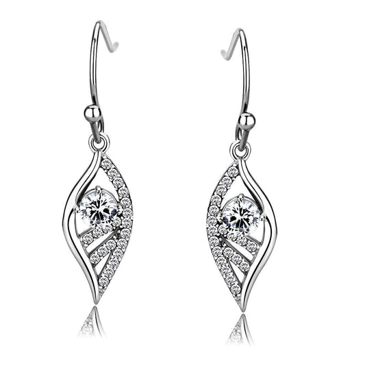 Alamode High polished (no plating) Stainless Steel Earrings with AAA Grade CZ in Clear - Alamode