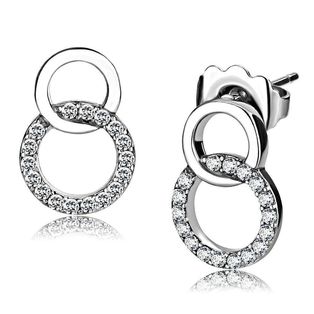 Alamode High polished (no plating) Stainless Steel Earrings with AAA Grade CZ in Clear - Alamode - Flyclothing LLC