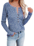 Round Neck Buttoned Long Sleeve T-Shirt - Trendsi