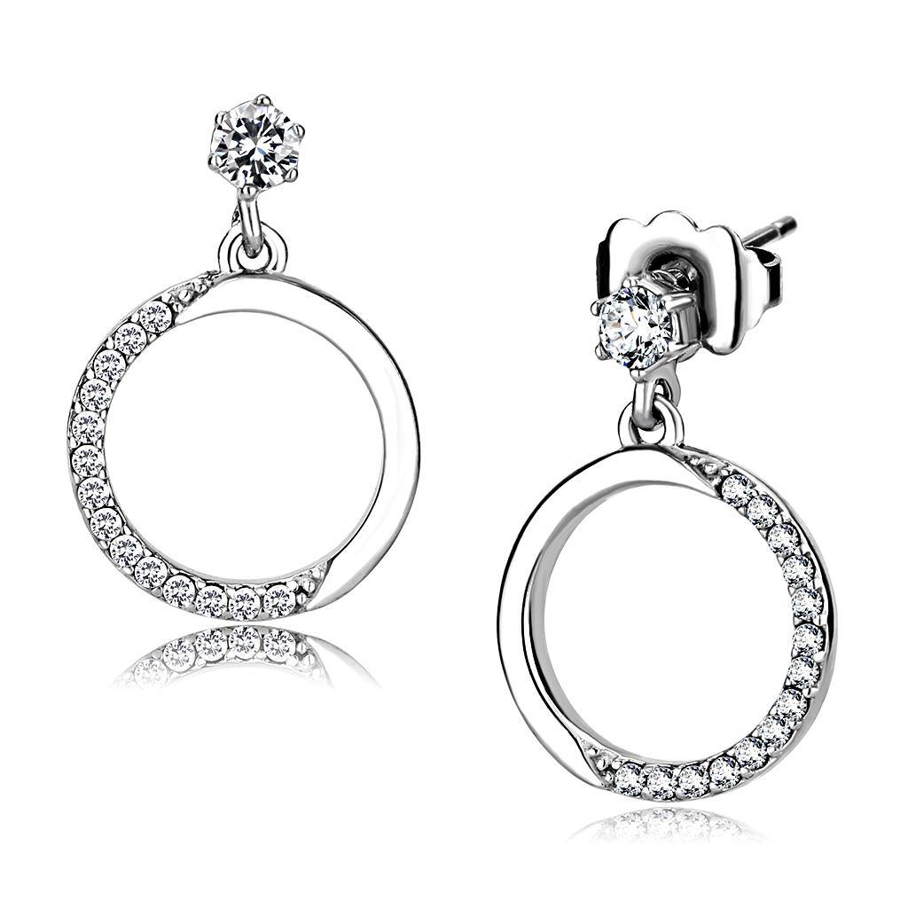 Alamode High polished (no plating) Stainless Steel Earrings with AAA Grade CZ in Clear - Alamode