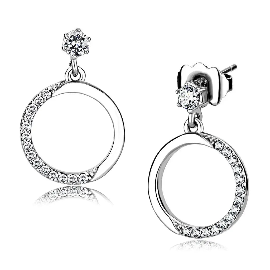 Alamode High polished (no plating) Stainless Steel Earrings with AAA Grade CZ in Clear - Alamode - Flyclothing LLC