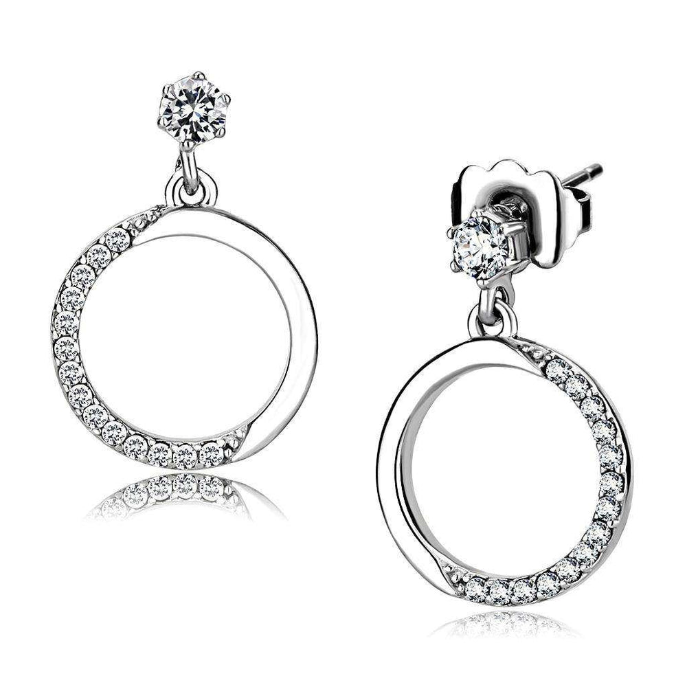 Alamode High polished (no plating) Stainless Steel Earrings with AAA Grade CZ in Clear - Alamode - Flyclothing LLC