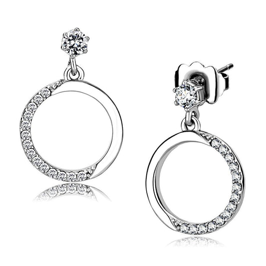 Alamode High polished (no plating) Stainless Steel Earrings with AAA Grade CZ in Clear - Alamode