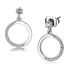 Alamode High polished (no plating) Stainless Steel Earrings with AAA Grade CZ in Clear - Alamode