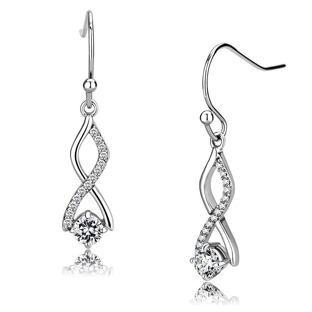 Alamode High polished (no plating) Stainless Steel Earrings with AAA Grade CZ in Clear - Alamode