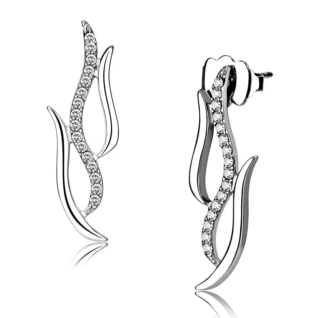 Alamode High polished (no plating) Stainless Steel Earrings with AAA Grade CZ in Clear - Alamode - Flyclothing LLC