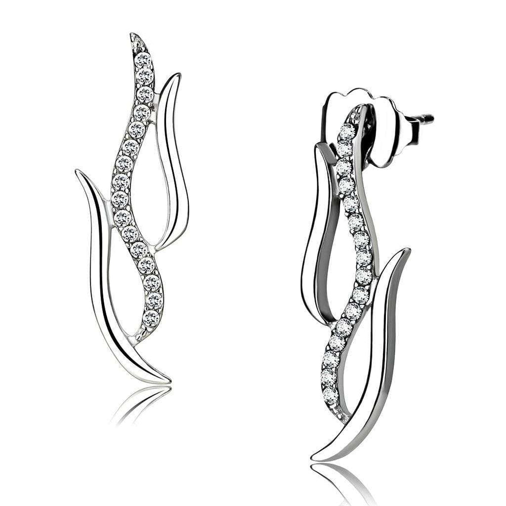 Alamode High polished (no plating) Stainless Steel Earrings with AAA Grade CZ in Clear - Alamode - Flyclothing LLC