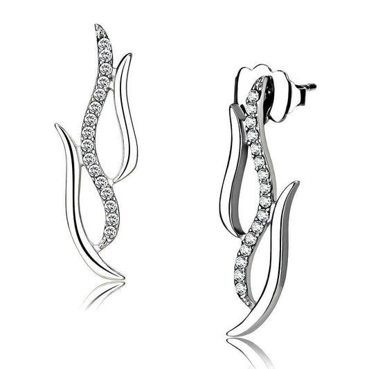 Alamode High polished (no plating) Stainless Steel Earrings with AAA Grade CZ in Clear - Alamode - Flyclothing LLC