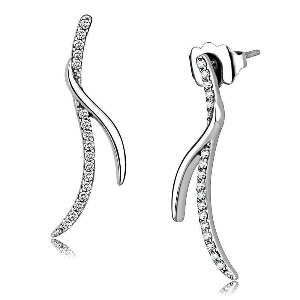 Alamode High polished (no plating) Stainless Steel Earrings with AAA Grade CZ in Clear - Alamode - Flyclothing LLC