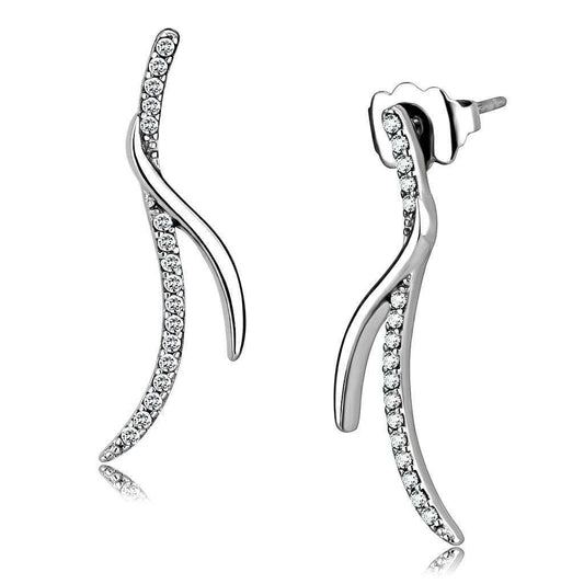 Alamode High polished (no plating) Stainless Steel Earrings with AAA Grade CZ in Clear - Alamode - Flyclothing LLC