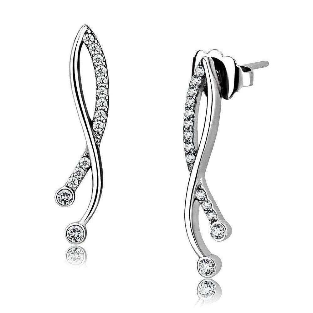 Alamode High polished (no plating) Stainless Steel Earrings with AAA Grade CZ in Clear - Alamode - Flyclothing LLC